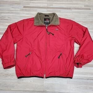 LL Bean Jacket Mens Medium Red Full Zip Outdoor Hiking Heavy Fleece Lined